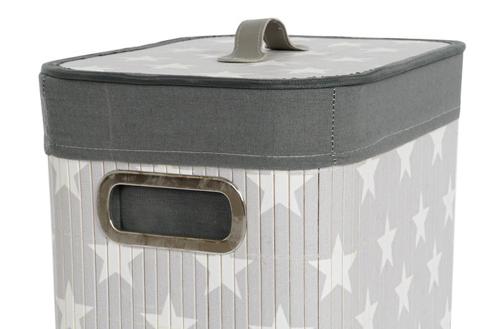 DKD Home Decor Cesta Ropa Set de 3 (2 Unidades) Gris Blanco Bambú Poliéster Algodón MDF 30 x 60 x 40 cm