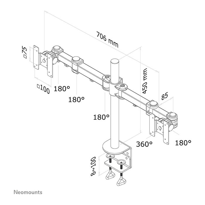 Newstar Neomounts FPMA-D960D Brazo de Monitor de Escritorio para 2 Pantallas, Soportes 27" (69 cm) 8 kg, Negro Newstar Neomounts FPMA-D960D Brazo de Monitor de Escritorio para 2 Pantallas, Soportes 27" (69 cm) 8 kg, Negro