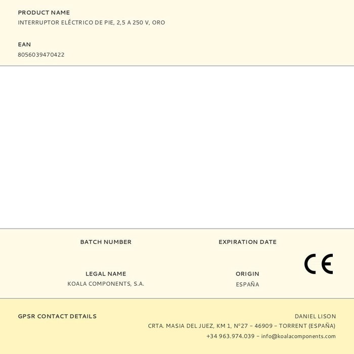 Arditi Interruptor Eléctrico de Pie 2,5 A 250 V Oro