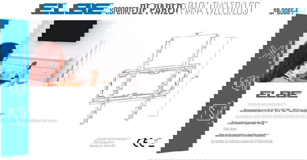 Elbe SP-3065-F Soporte de Pared Fijo para TV de 30-65 Pulgadas, Máximo 30kg, VESA 400x400, Negro