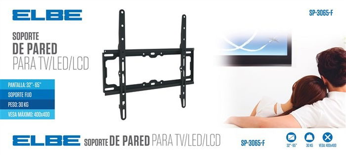 Elbe SP-3065-F Soporte de Pared Fijo para TV de 30-65 Pulgadas, Máximo 30kg, VESA 400x400, Negro