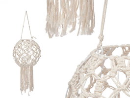 Giftdecor Portavela Asa Macrame Conico Blanco Algodon Cristal 25x27x25 cm (Set de 4)