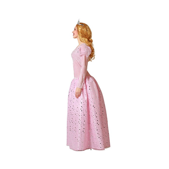 Atosa Disfraz de Hada Madrina Rosa para Mujer Adulto, Vestido Largo con Detalles Plateado