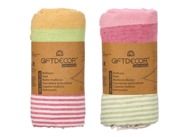 Giftdecor Tela Multiusos a Rayas, Surtido de Colores Marron, Rosa y Verde, 180 cm x 170 cm (Algodon y Poliester) (Set de 12) Giftdecor Tela Multiusos a Rayas, Surtido de Colores Marron, Rosa y Verde, 180 cm x 170 cm (Algodon y Poliester) (Set de 12)