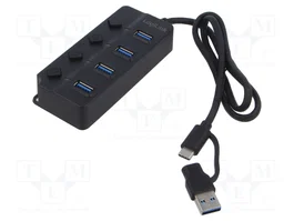 LogiLink Hub USB 3.2 Gen 1 con 4 puertos y interruptor individual, negro