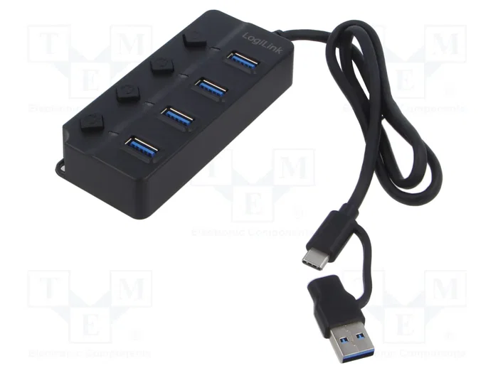 LOGILINK Hub USB 3.2 Gen 1 de 4 puertos con interruptor, negro LOGILINK Hub USB 3.2 Gen 1 de 4 puertos con interruptor, negro