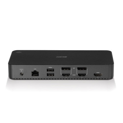 LINDY 43366 Docking Station USB-C - Base/Dock para Portátil con 3 Puertos HDMI, Ethernet, USB 3.2 Gen 2, DisplayPort, Audio - Negro