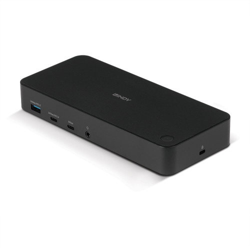 LINDY 43366 Docking Station USB-C - Base/Dock para Portátil con 3 Puertos HDMI, Ethernet, USB 3.2 Gen 2, DisplayPort, Audio - Negro