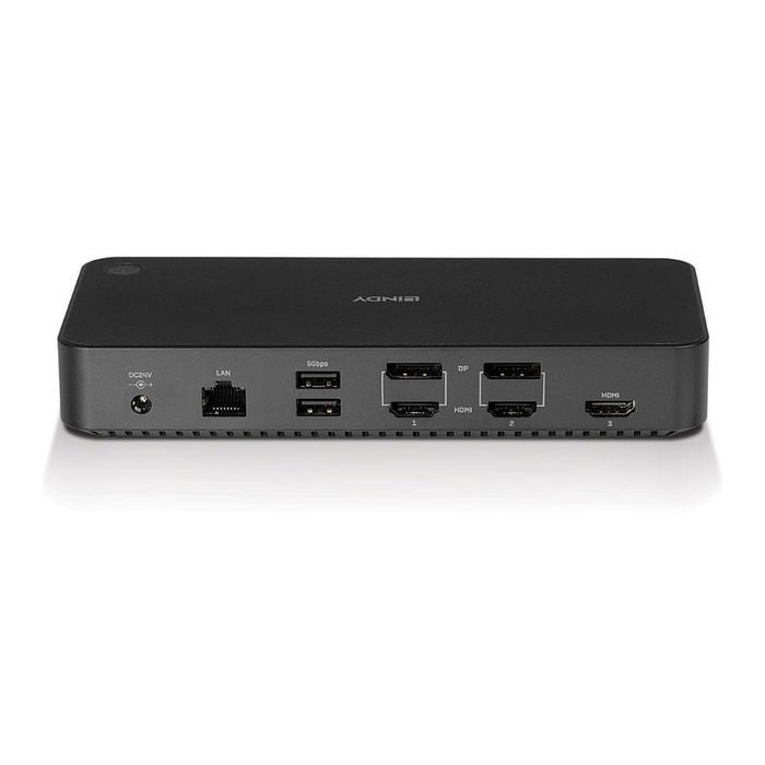 LINDY 43366 DST-Pro UniversalDock USB 3.2 Gen 2 Type-C Hub de Ordenador Portátil con 3 HDMI, 2 DisplayPort, Ethernet, Negro
