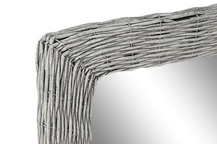 DKD Home Decor Espejo de Mimbre Trenzado Gris 52,5x63 cm
