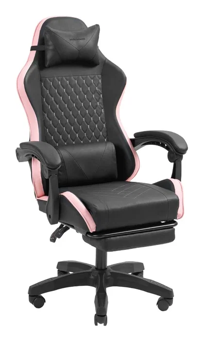 Mars Gaming MGC-X Silla Gaming para PC, Reclinable 90-135°, Reposabrazos y Altura Ajustables, Asiento y Respaldo Acolchados Negro/Rosa, Cojín Lumbar y Reposacabezas, 120 kg, 190 cm