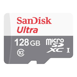 Sandisk Tarjeta MicroSDXC Ultra 128GB Clase 10 UHS-I U1 100 MB/s, Gris y Blanco