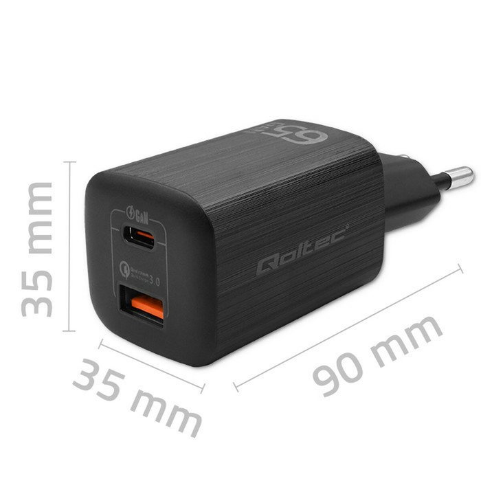 Qoltec GaN ULTRA 65W Negro