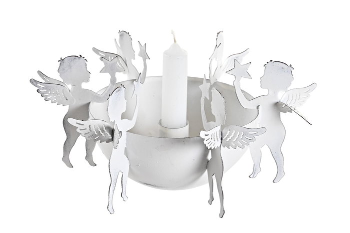 DKD Home Decor Portavelas Navidad Moderna Blanco 11 x 24 x 24 cm (2 Unidades)