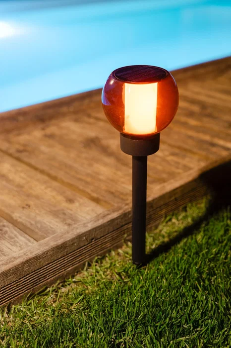 Galix G2625 Farol Solar Efecto Llama Natural con 12 LED SMD Ámbar, Diámetro 10.5 cm, Altura 41 cm, 4 Lúmenes