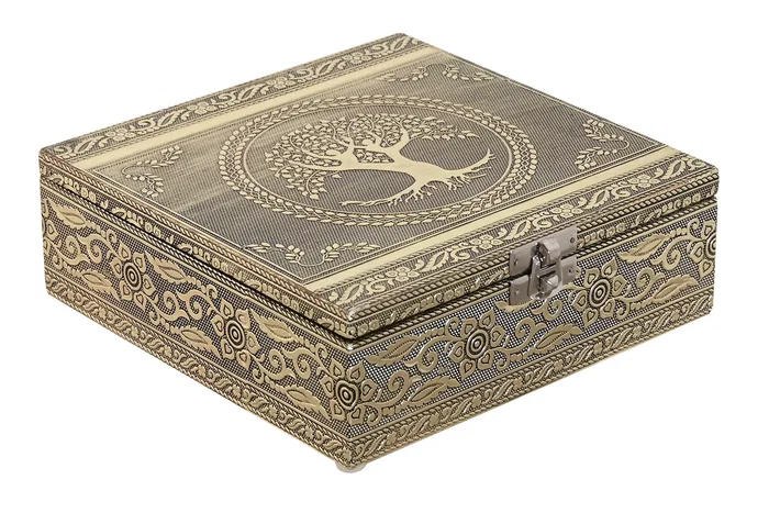 DKD Home Decor Joyero Indio Champan Blanco 18 x 6 x 18 cm
