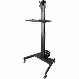 StarTech.com Carrito Estación de Trabajo con Altura Ajustable y Ruedas con Freno WKSTNCART | Soporte para Monitor VESA y CPU | Bandeja para Teclado | Gestión de Cables | Negro