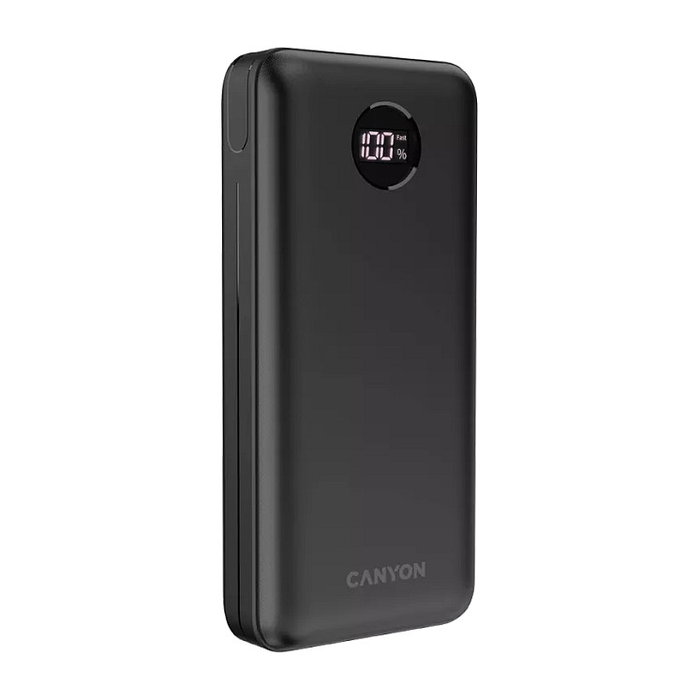 Canyon PB-2002 Powerbank 20000 mAh Negro Carga Rápida Quick Charge 3.0 y PD20W, 2 Puertos USB, Pantalla LED