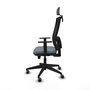 Silla de oficina Horna con mecanismo Sincro/Traslack tapizada con Tela color Gris y malla color Negro. Equipada con lumbar 1D, Brazos 1D, Cabecero 2D y Ruedas 65 mm parqué