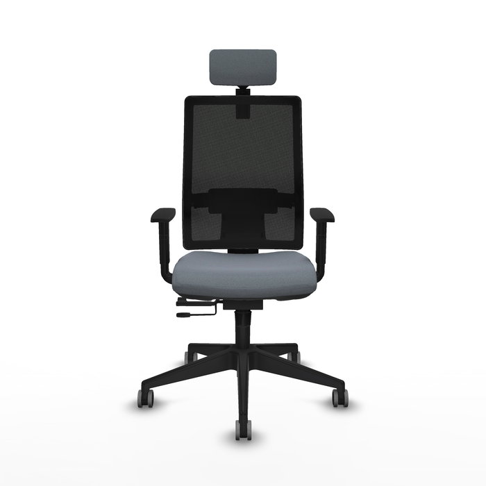 Silla de oficina Horna con mecanismo Sincro/Traslack tapizada con Tela color Gris y malla color Negro. Equipada con lumbar 1D, Brazos 1D, Cabecero 2D y Ruedas 65 mm parqué Silla de oficina Horna con mecanismo Sincro/Traslack tapizada con Tela color Gris y malla color Negro. Equipada con lumbar 1D, Brazos 1D, Cabecero 2D y Ruedas 65 mm parqué