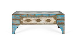 GINER Y COLOMER Mesa de Centro Madera de Mango Azul Blanco Envejecido 120 cm