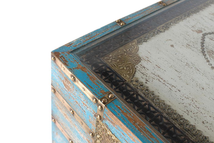 GINER Y COLOMER Mesa de Centro Madera de Mango Azul Blanco Envejecido 120 cm