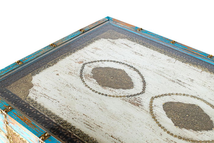 GINER Y COLOMER Mesa de Centro Madera de Mango Azul Blanco Envejecido 120 cm