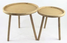 DKD Home Decor Set de 2 Mesitas Auxiliares de Abeto y Ratán Natural