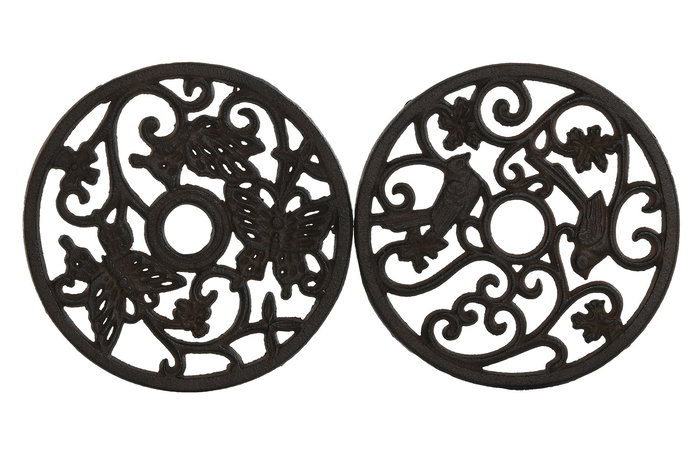 DKD Home Decor Salvamantel Negro Marron Hierro Colado 19.5 x 1.5 x 19.5 cm (6 Unidades)