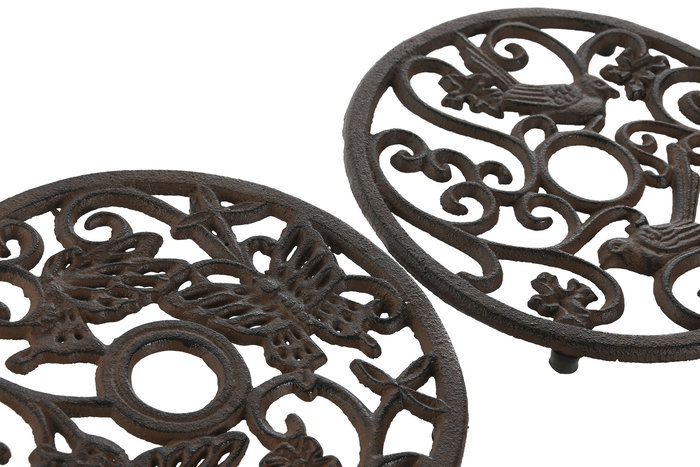 DKD Home Decor Salvamantel Negro Marron Hierro Colado 19.5 x 1.5 x 19.5 cm (6 Unidades)