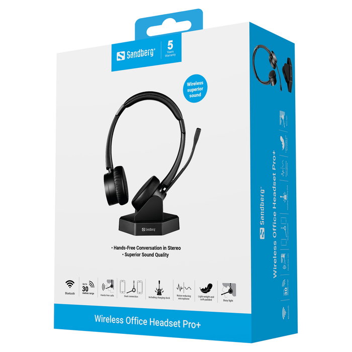 Sandberg Wireless Office Headset Pro+ Negro con Micrófono Boom Sandberg Wireless Office Headset Pro+ Negro con Micrófono Boom