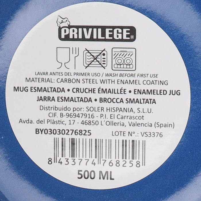 Privilege Taza Esmaltada 500ml 13 x 10 x 8.9 cm (24 Unidades)