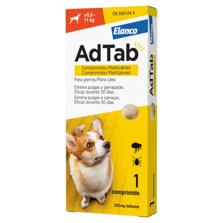 Elanco AdTab 225 mg Comprimido Masticable para Perros de 5,5-11 kg Elanco AdTab 225 mg Comprimido Masticable para Perros de 5,5-11 kg