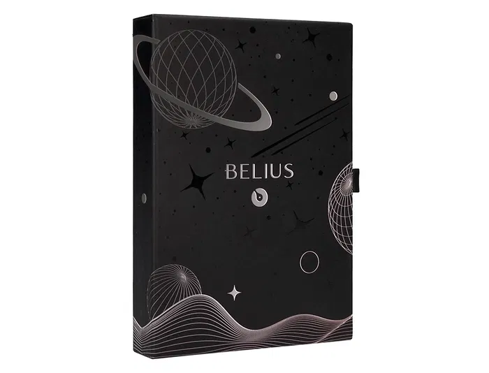 Belius Pluma Space B y Funda de Similpiel, Negro, Tinta Azul, Caja de Diseño Minimalista, Bolígrafo con Estilo