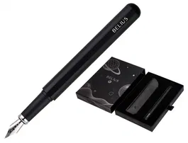 Belius Pluma Space B y Funda de Similpiel, Negro, Tinta Azul, Caja de Diseño Minimalista, Bolígrafo con Estilo