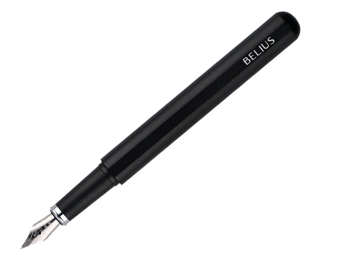 Belius Pluma Space B y Funda de Similpiel, Negro, Tinta Azul, Caja de Diseño Minimalista, Bolígrafo con Estilo