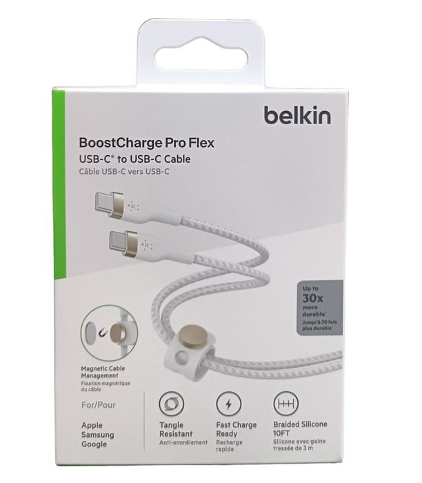 Belkin Cable USB-C a USB-C BoostCharge Pro Flex Trenzado 3 Metros Blanco - Modelo CAB011BT3MWH