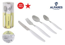 Inde Cubertería Niza, 16 Piezas de Acero Inoxidable, Color Blanco Aluminio, Juego de Cubiertos Completo (3 Unidades)