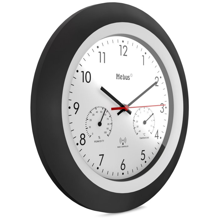 Mebus 19449 Reloj de pared controlado por radio con termómetro e higrómetro