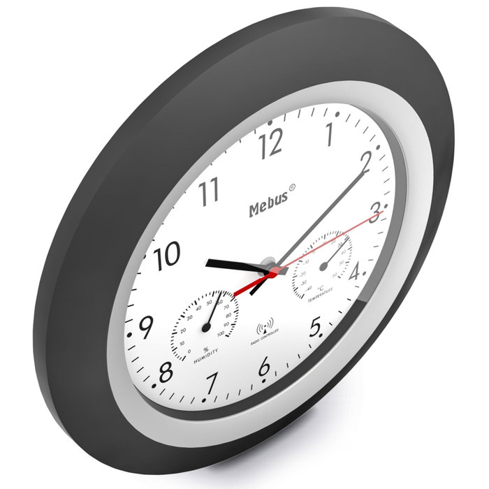 Mebus 19449 Reloj de pared controlado por radio con termómetro e higrómetro