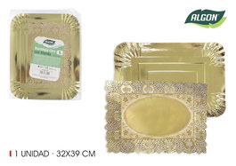 Algon Bandeja Rectangular Dorada con Blonda 32 cm x 39 cm (36 Unidades)