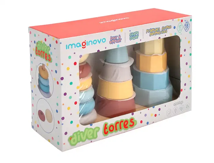 Imaginovo Torre de Formas Apilables Madera Infantil +18 Meses 17 Piezas 28x20x9cm Juguete Educativo