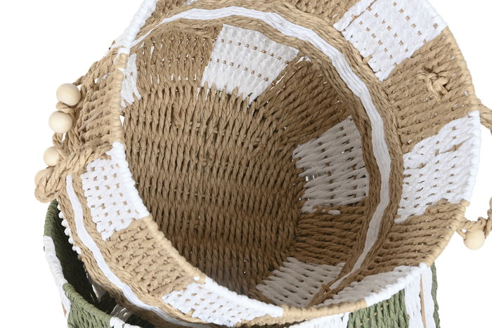 DKD Home Decor Set de 2 Cestas de Fibra Verde y Crema 36x36x36 cm