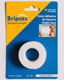 BRIPLAS Cinta Adhesiva Doble Cara de Espuma 19 mm x 1 m Blanco