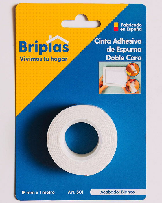 BRIPLAS Cinta Adhesiva Doble Cara de Espuma 19 mm x 1 m Blanco BRIPLAS Cinta Adhesiva Doble Cara de Espuma 19 mm x 1 m Blanco