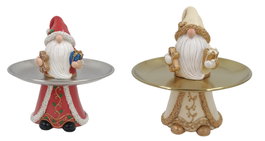 DKD Home Decor Figura de Resina y Metal con Bandeja, Surtido de 2 Modelos, Dorado y Rojo