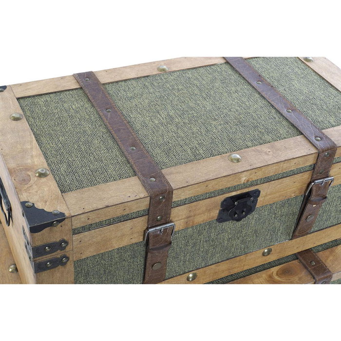 DKD Home Decor Baúl Tropical Set de 3 Piezas Verde de Madera, Lienzo y Contrachapado para Almacenamiento 50x81x45 cm