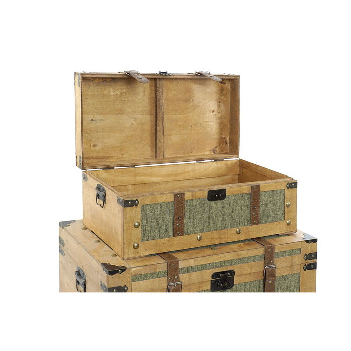 DKD Home Decor Baúl Tropical Set de 3 Piezas Verde de Madera, Lienzo y Contrachapado para Almacenamiento 50x81x45 cm