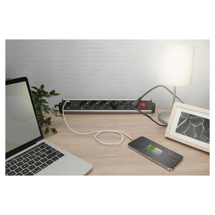 Digitus Regleta 6 Enchufes con 2 USB-A 1 USB-C y Interruptor Negro/Plata