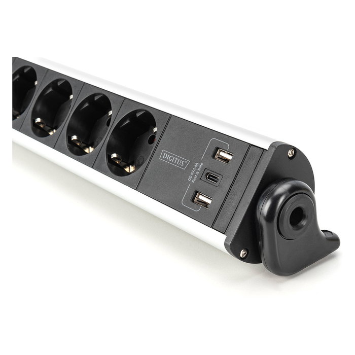 Digitus Regleta 6 Enchufes con 2 USB-A 1 USB-C y Interruptor Negro/Plata